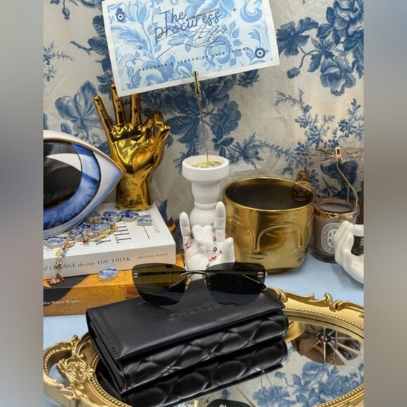 🆕 CHANEL 🧿 NWOT CH4286T Cat Eye Rimless Sunglasses, Titanium & Light Gold - Picture 14 of 16